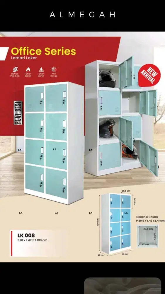 Menyediakan lemari loker berbagai macam ukuran.  Bahan metal.