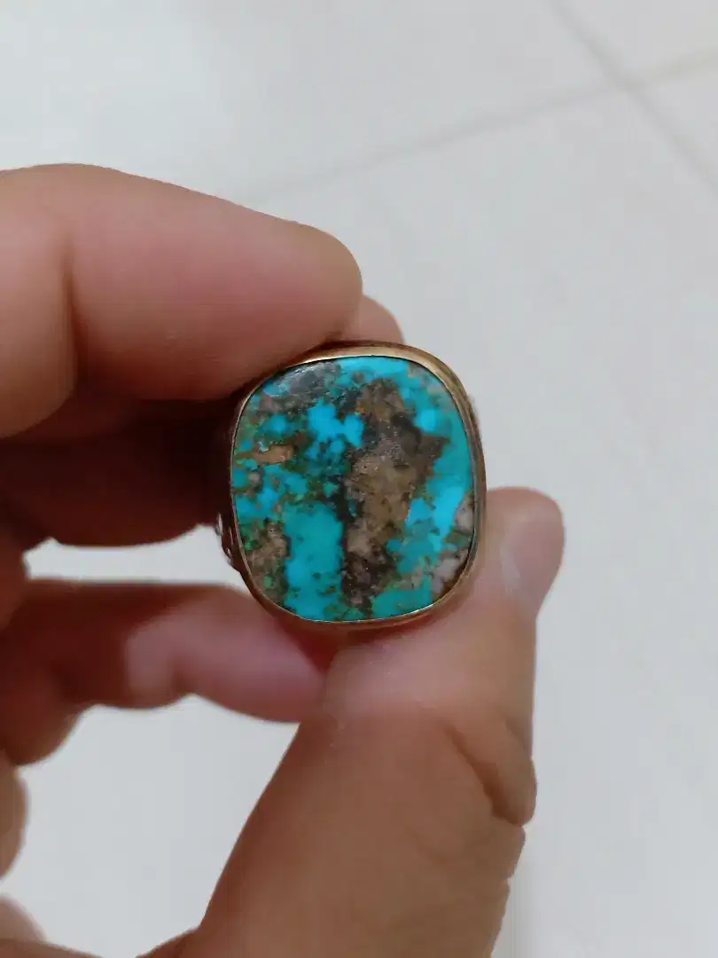 Dijual cincin perak ada batu phirus persia motif gambar burung