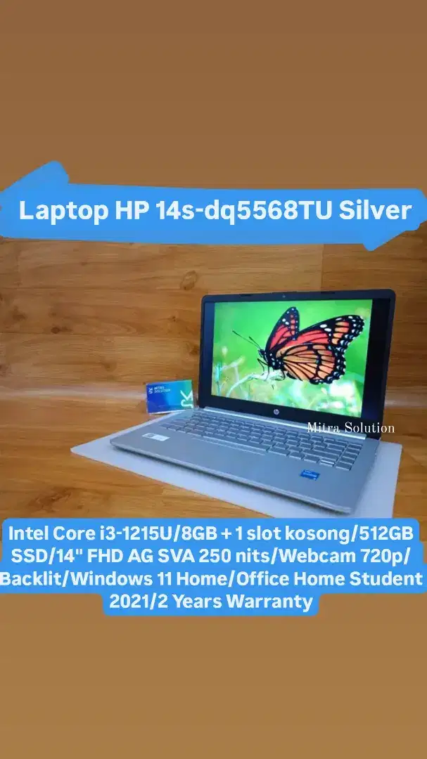 Laptop HP 14s-dq5568TU Silver Intel Core i3-1215U RAM 8GB 512GB SSD