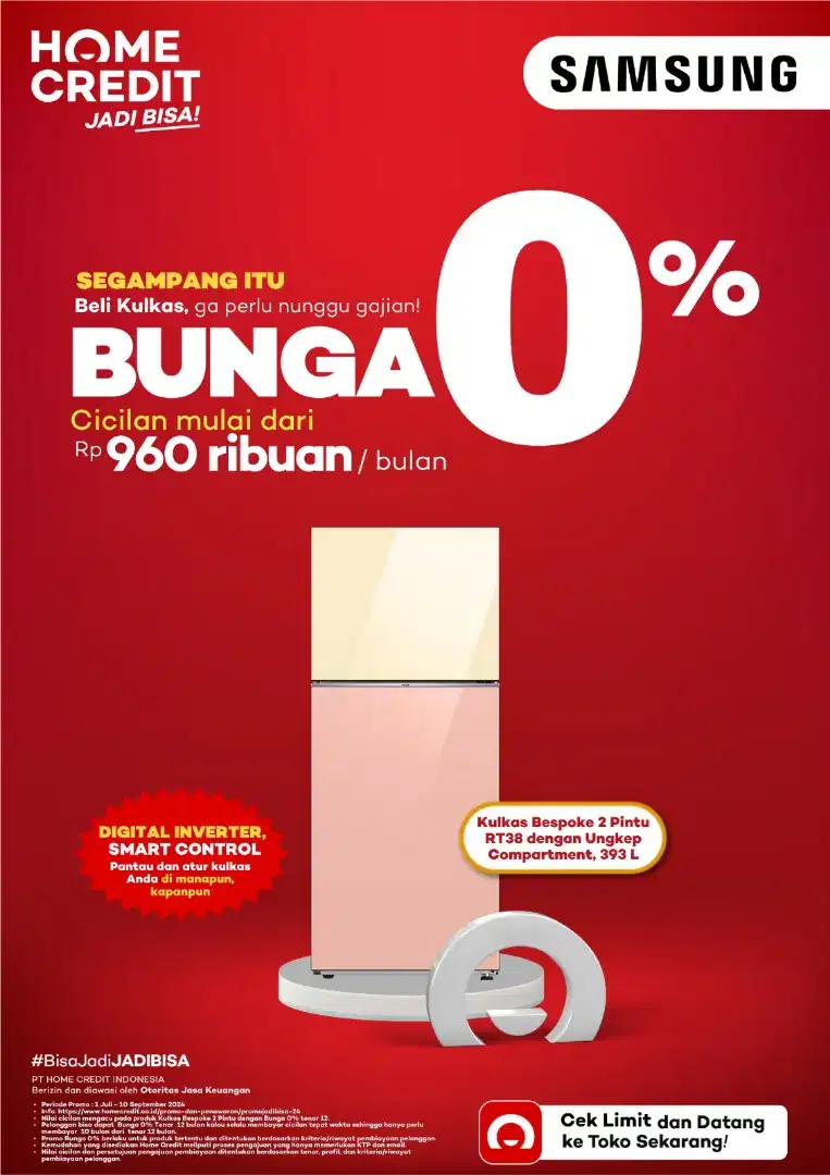 Kulkas Samsung 2 Pintu kredit cicilan bunga 1,77% by home credit