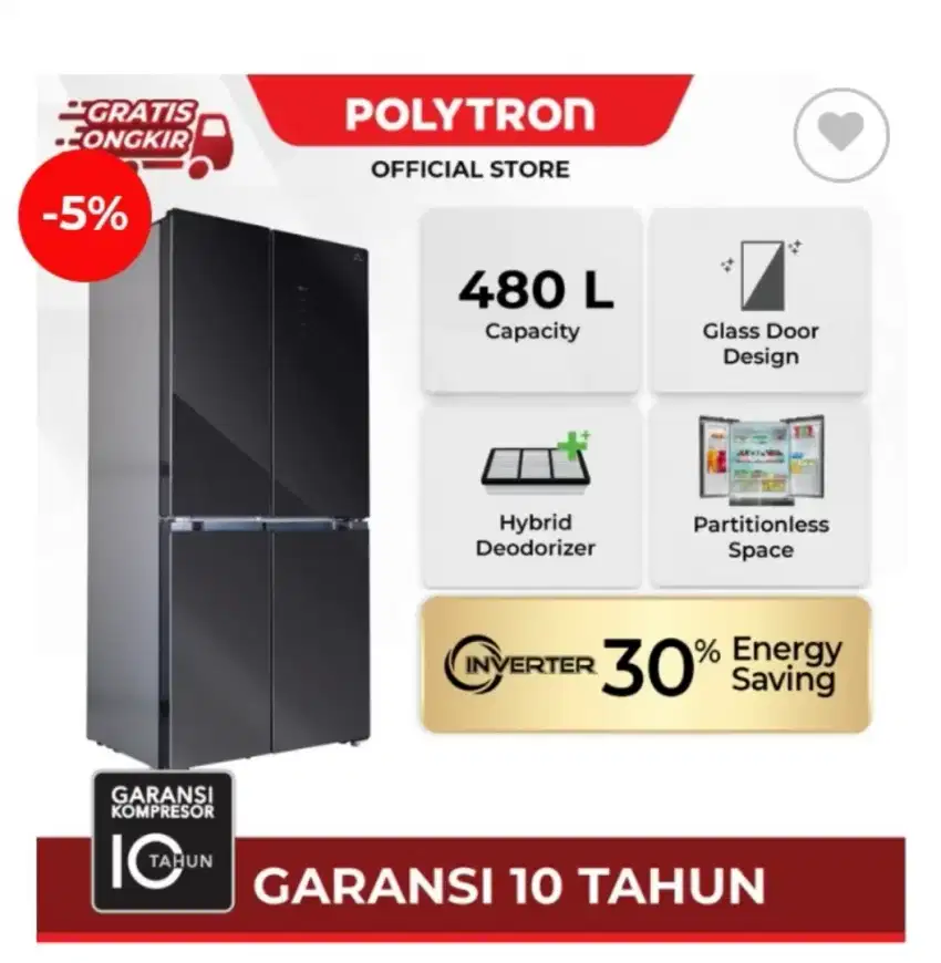 Kulkas POLYTRON New Belleza Inverter 4 pintu Side by side PRS 510X