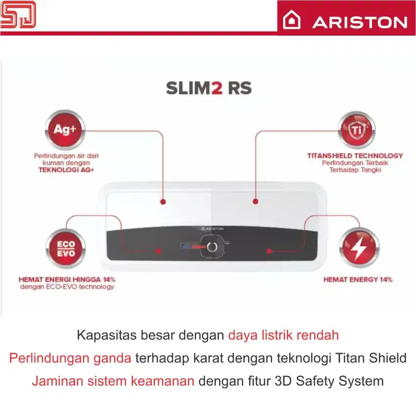 Ariston Andris Slim 2 SL2 RS / LUX Listrik Water Heater Low Watt