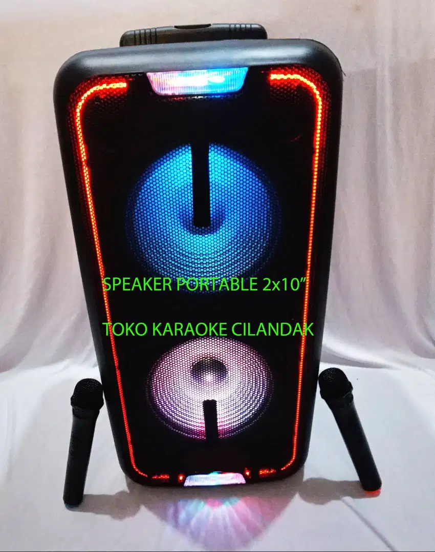 speaker portable 2x10inc lengkap mic wireless