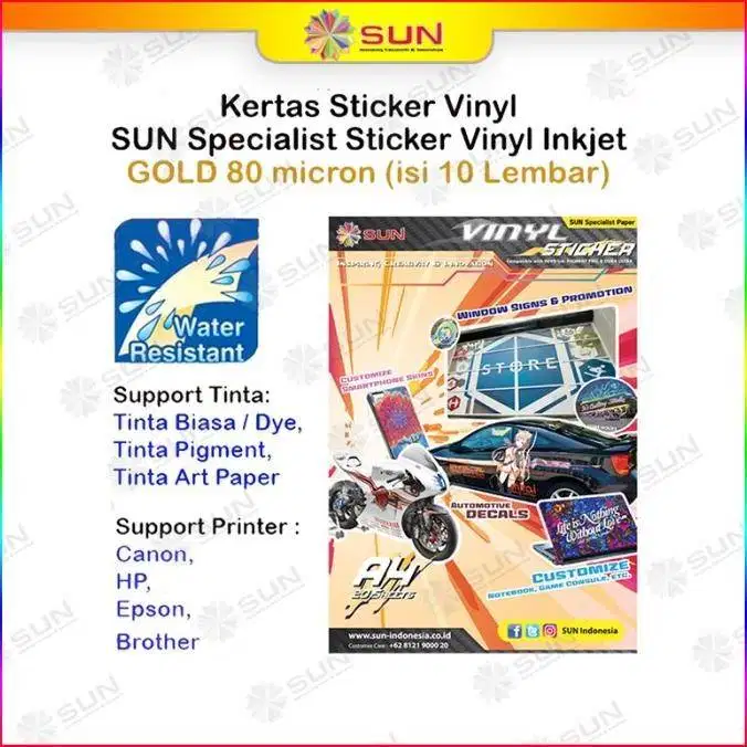 Kertas Stiker Vinyl Inkjet Sun a4 Glossy 100 ml