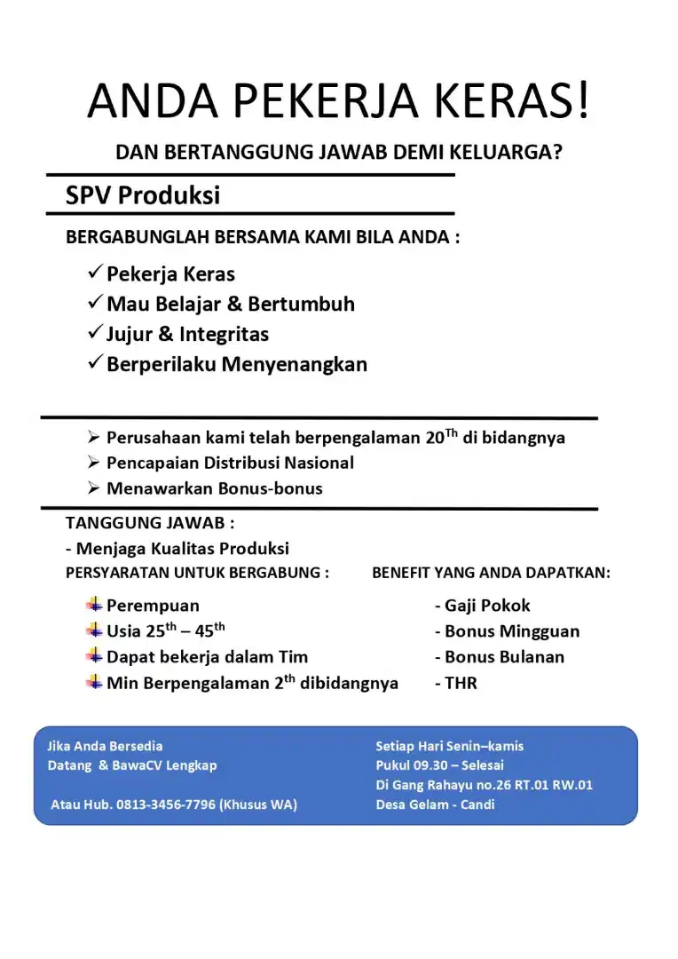 Supervisor/ mandor produksi