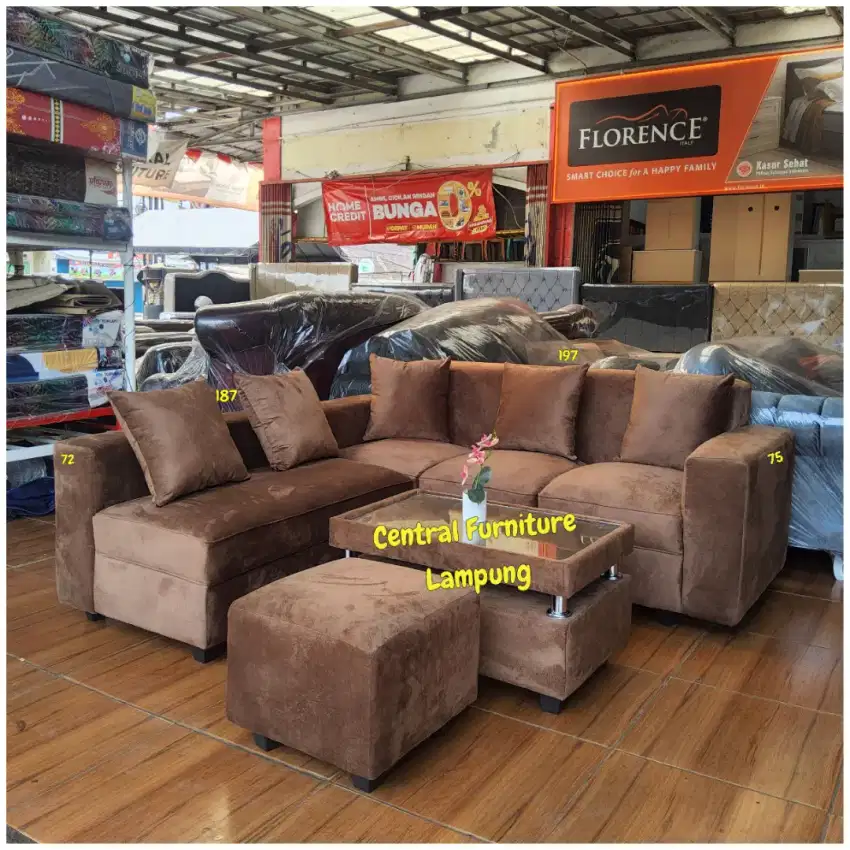 SOFA L SUDUT MINIMALIS VEGAS COKLAT TUA