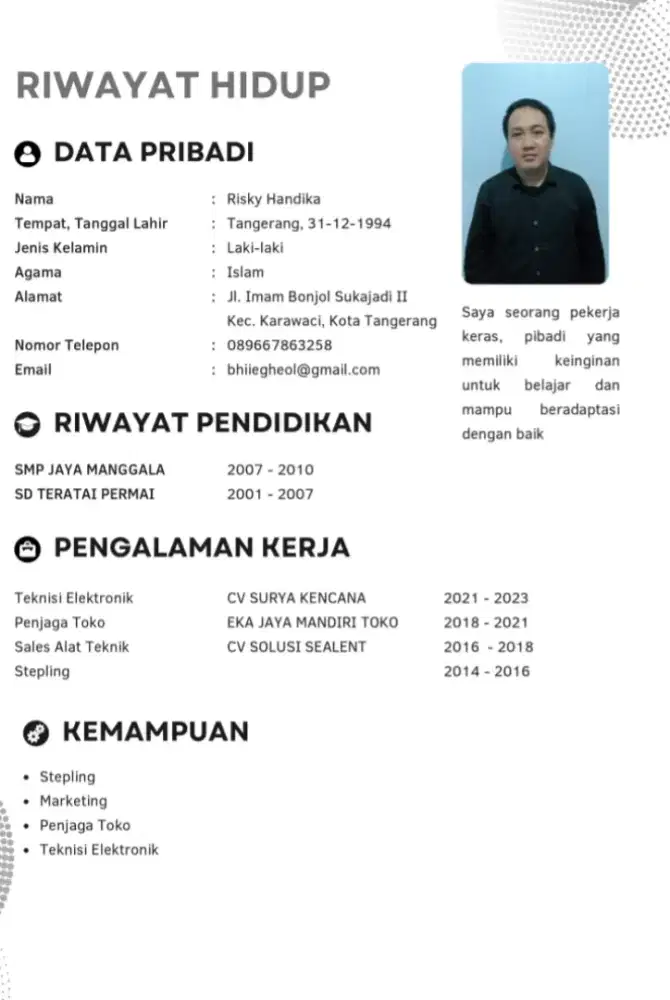 Saya sedang mencari pekerjaan apa saja