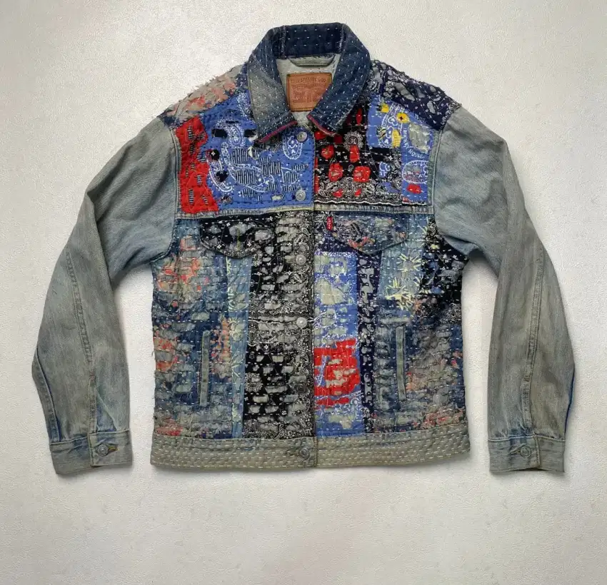 Jaket jeans levi's tipe 3 custom boro patchwork bandana