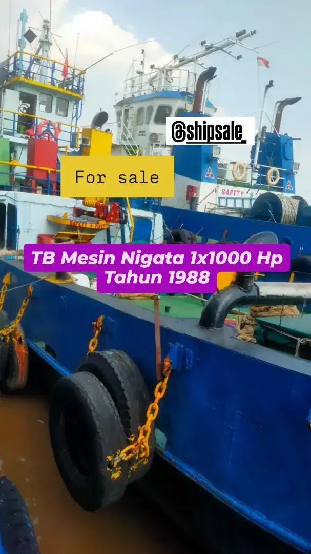 Dijual Tugboat / kapal tunda : Nigata 1000 hp tahun 1988 buatan Japan