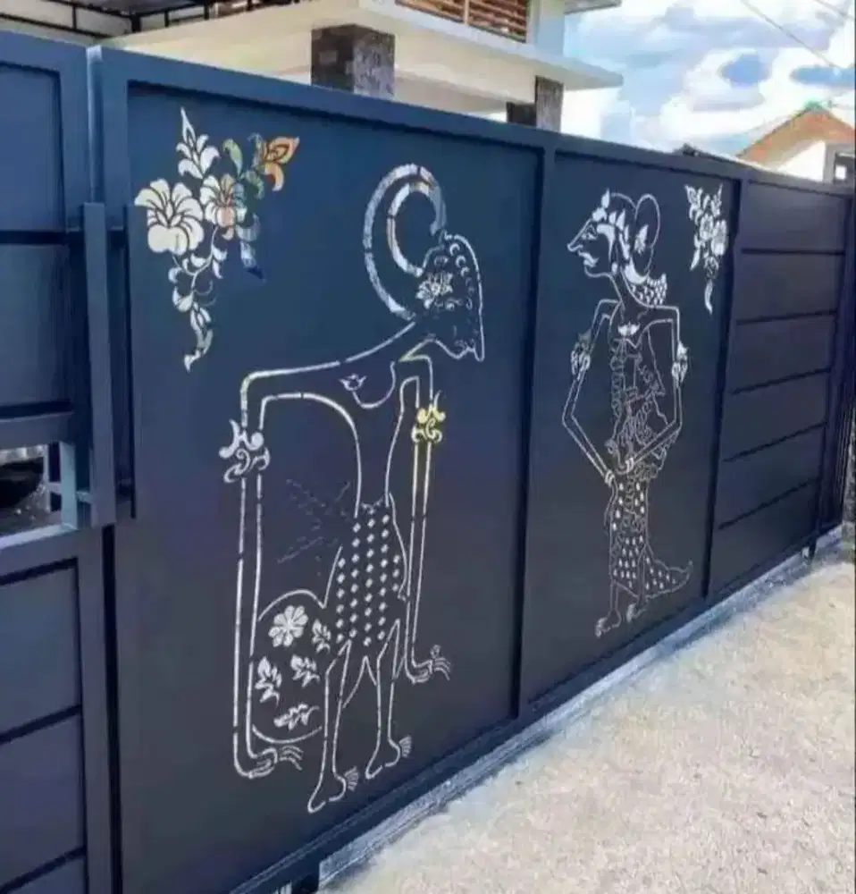 Pagar gerbang pelat cutting laser minimalis bahan besi galvanis