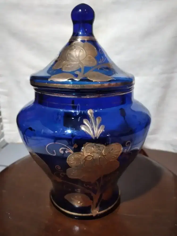 Toples Kaca Cobalt Blue Hand Painted Art