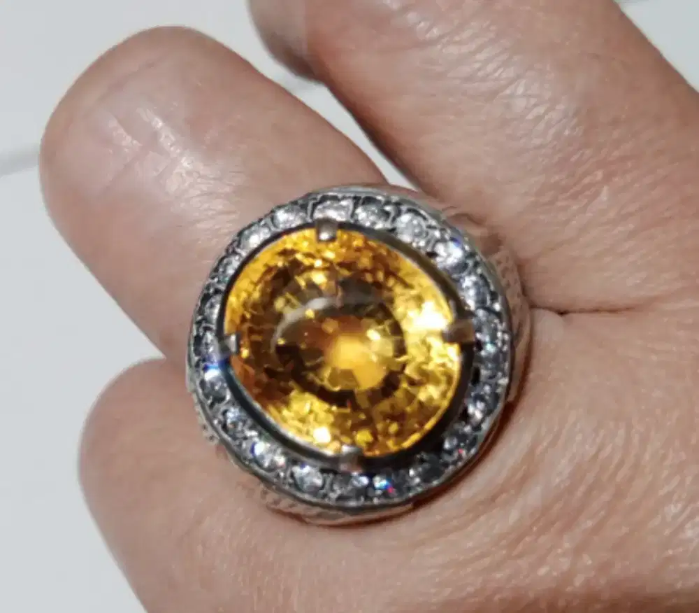Cincin Perak Golden Citrine Size Jumbo Cutting Istimewa
