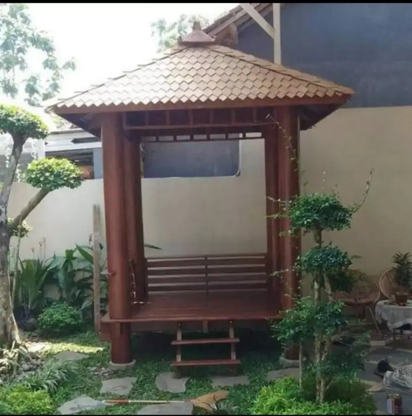 Saung gazebo size 2x2 m² asli kayu kelapa kirim Jabodetabek