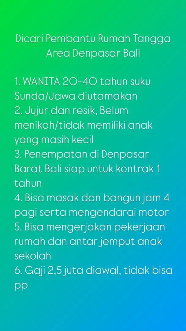 Pembantu Rumah Tangga Denpasar Bali