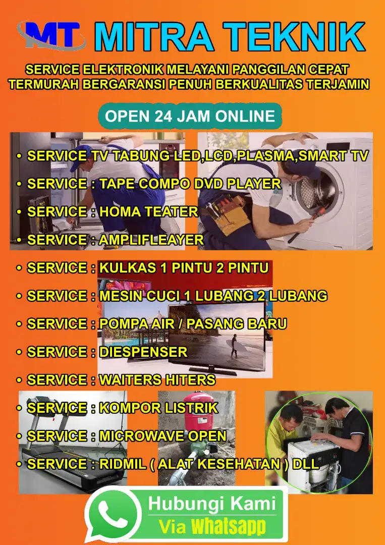 SERVICE TVTV LED, LCD, TEP DVD, KULKAS, MESIN CUCI, POMPA AIR, BENOWO.