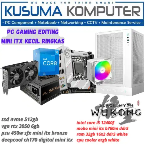 PC Rakitan Gaming Mini iTX intel Core i5 12400F RTX 3050 32GB RAM 512G