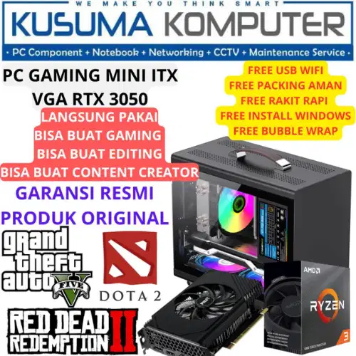 PC Gaming Rakitan Mini ITX AMD Ryzen 3 4100 RTX 3050 MINI PC Gaming