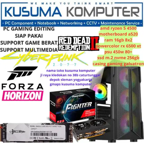 PC Gaming rakitan AMD Ryzen 5 4500 RX 6500 XT 256GB NVME SSD