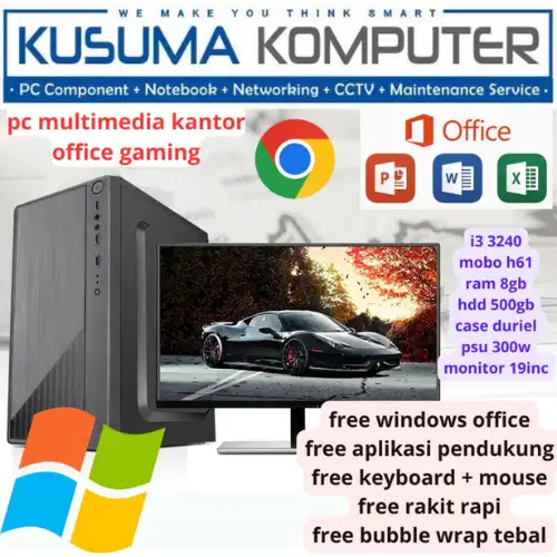 PC Rakitan full set gaming office intel core i3 3240 ssd 128gb 19inc