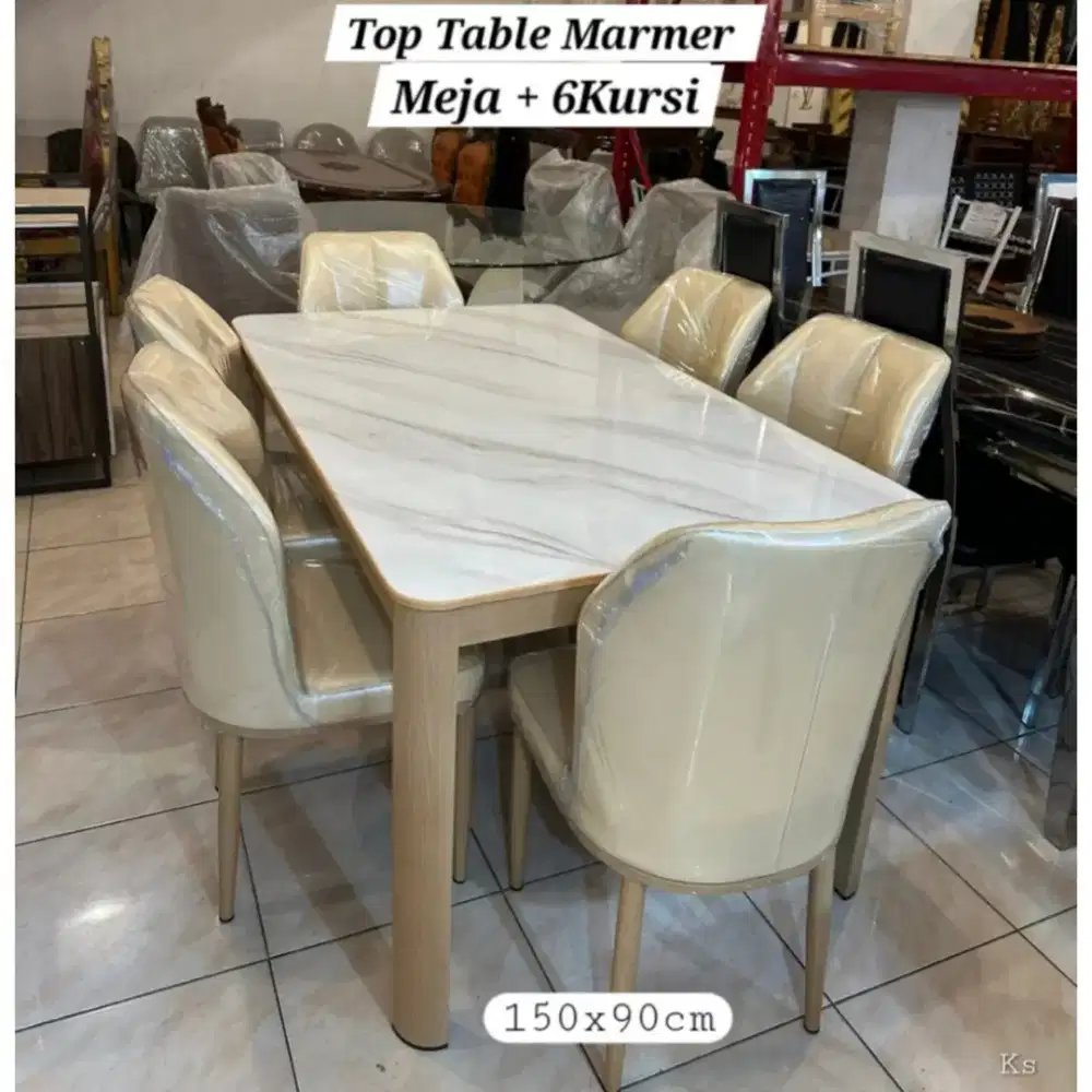 Meja Marmer Meja Makan Mermer 6kursi Meja Batu