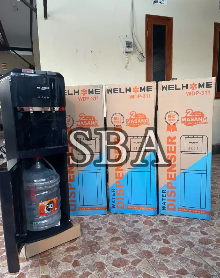 Ready water dispenser 3 kran merk welhome tipe galon bawah