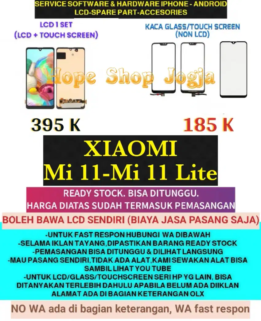 Service HP-Ganti Touchscreen-Baterai/LCD Xiaomi Mi11-Mi11 Lite
