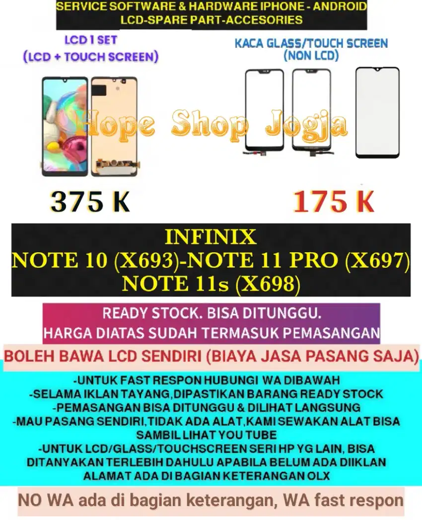 Ganti Touchscreen-Baterai-LCD Infinix Note 10-Note 11 pro-Note 11s