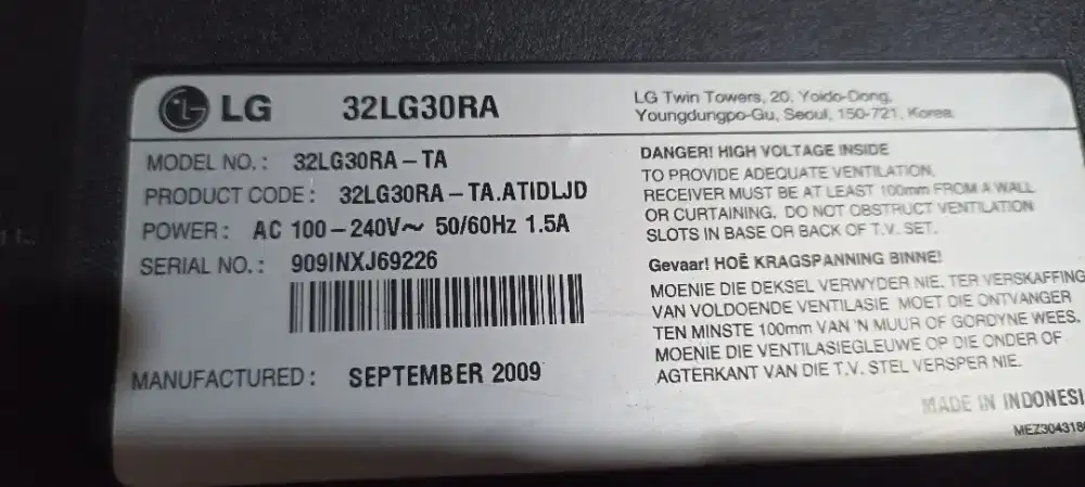 TV LCD  lg layar  rusak 32