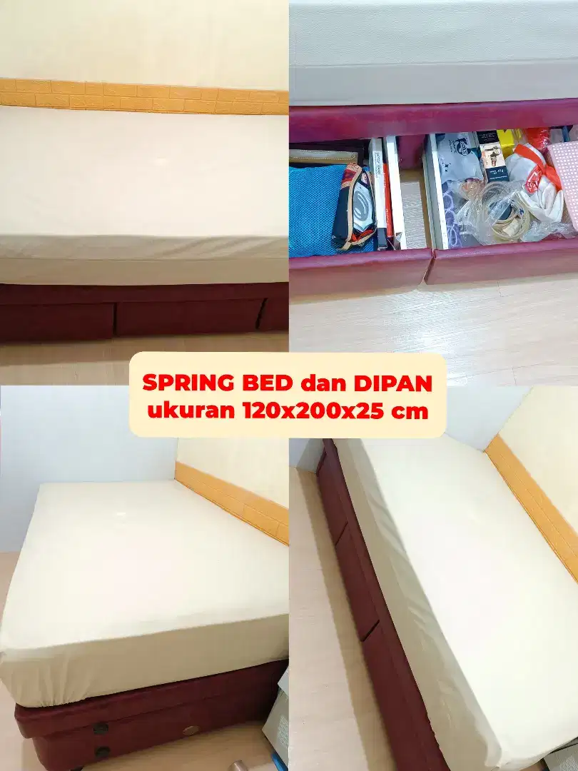 SPRING BED KASUR PLUS DIPAN SERBAGUNA bonus free sprei kulit waterproo