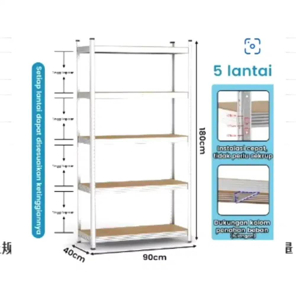 Rak Besi Galvanis 5L 90*40*180