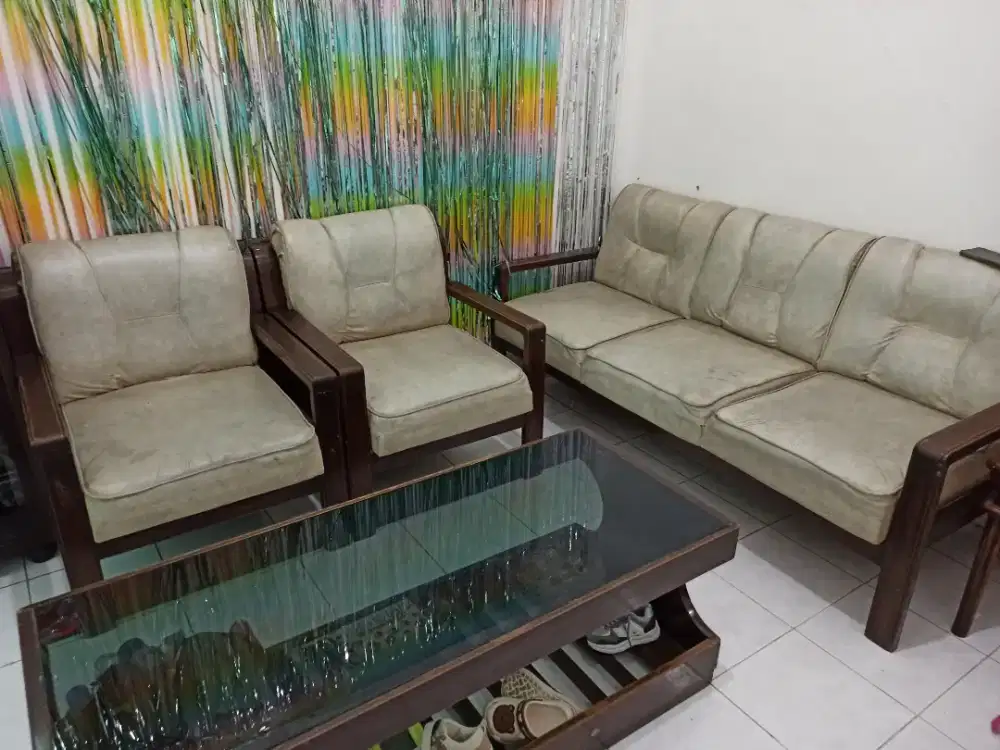 Sofa jayu jati dudukan 3 dan 2 serta meja