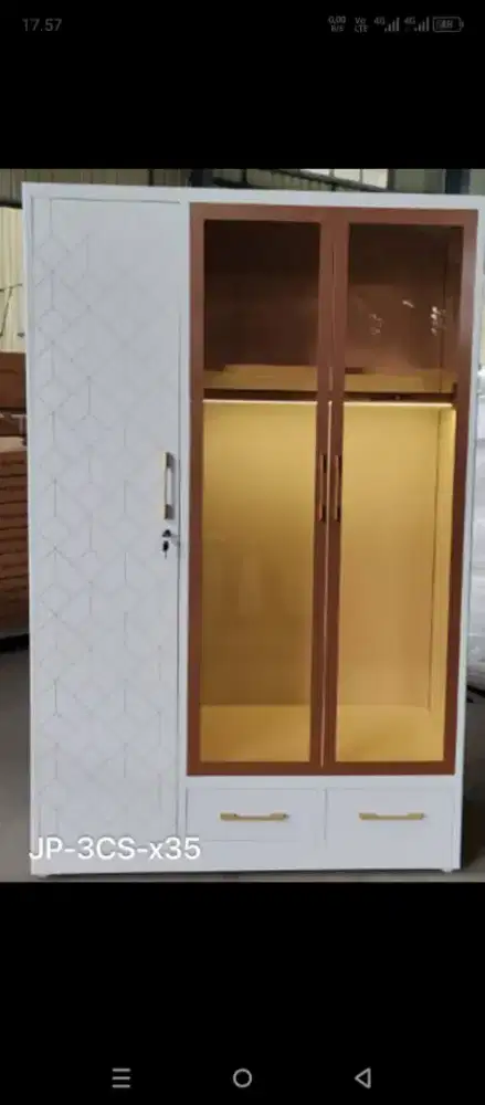 Lemari Pakaian Full Besi 3pt Lampu LED