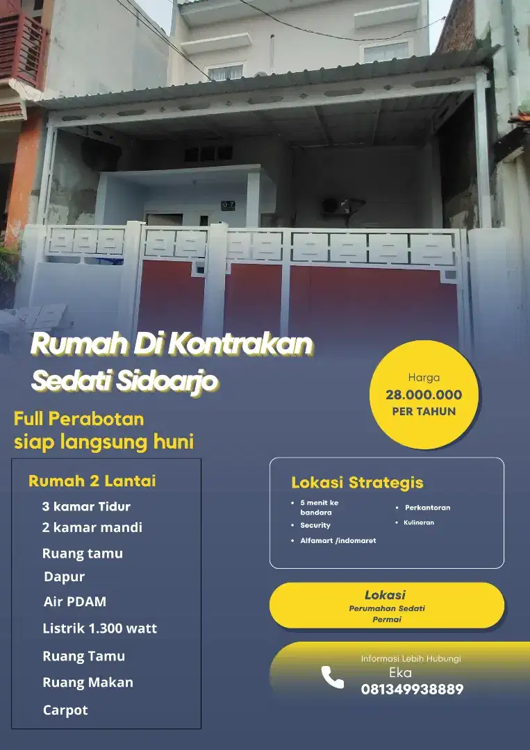 Dikontrakan Rumah Plus Furniture ( 5 menit dari Bandara Juanda )