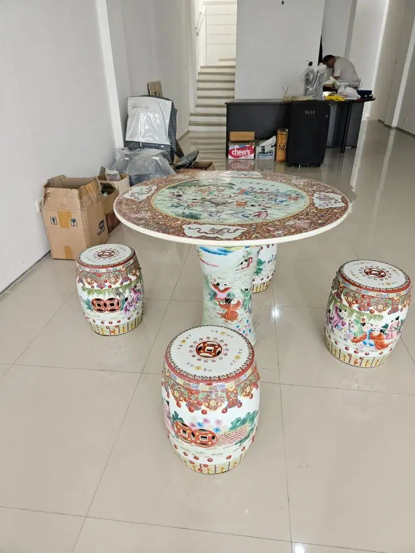 Guci Meja Makan Vintage Asli Qin De Chen China Outdoor Indoor Bundar
