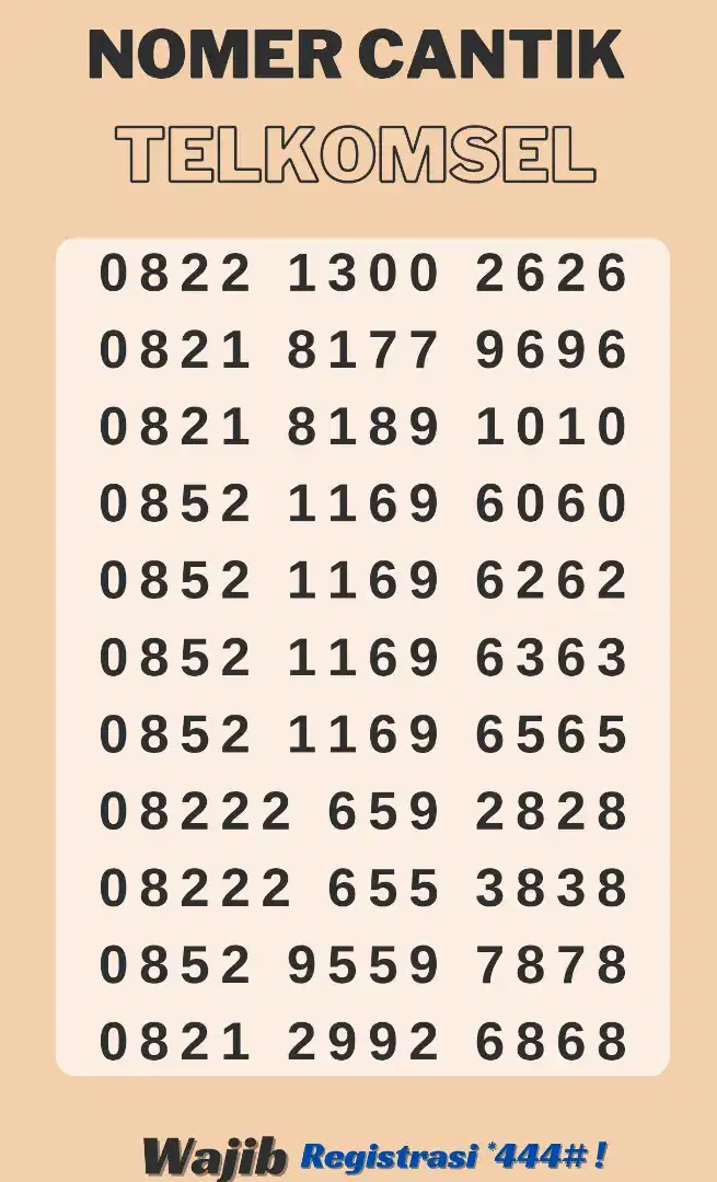 NOMER CANTIK TELKOMSEL , SERIAN ABAB