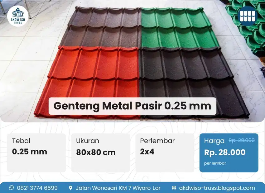 Genteng Metal Pasir Murah Ada Genteng Tranparan dan Genteng UPVC