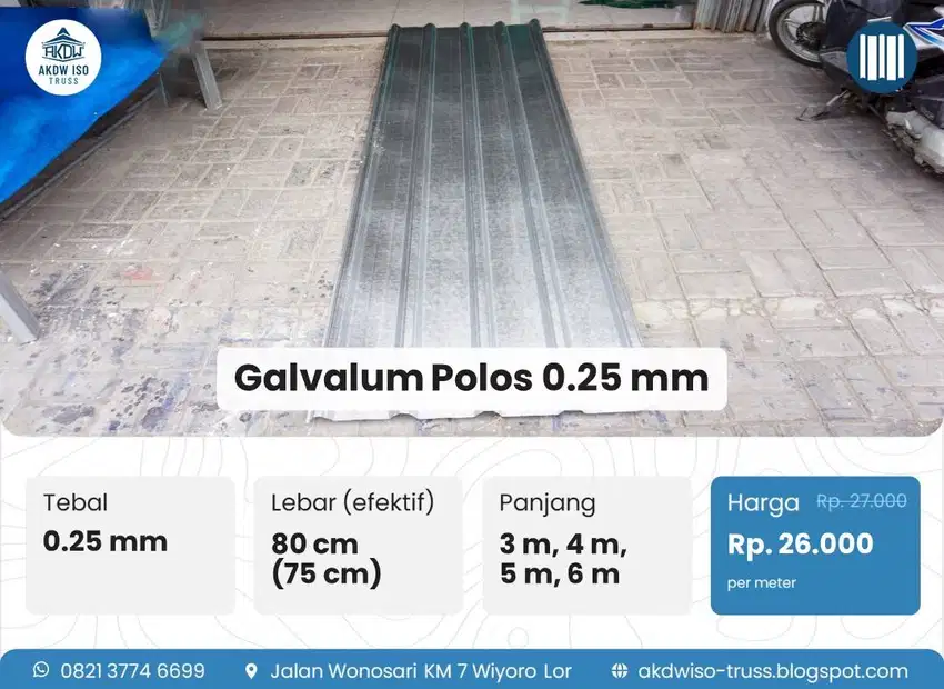 Galvalum / Spandek Metal Polos dan Pasir 0.25mm 0.30mm UPVC Dr Shield