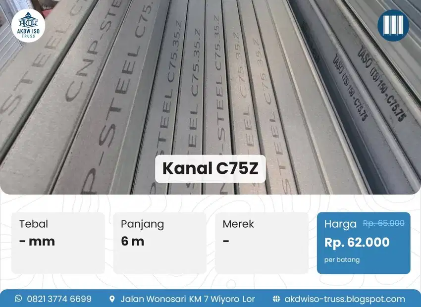 Kanal C Baja Ringan C75 0.75 mm Kencana Taso CNP Joli Primus Murah