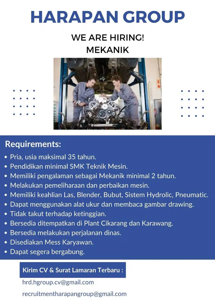 INFO LOWONGAN KERJA HARAPAN GROUP