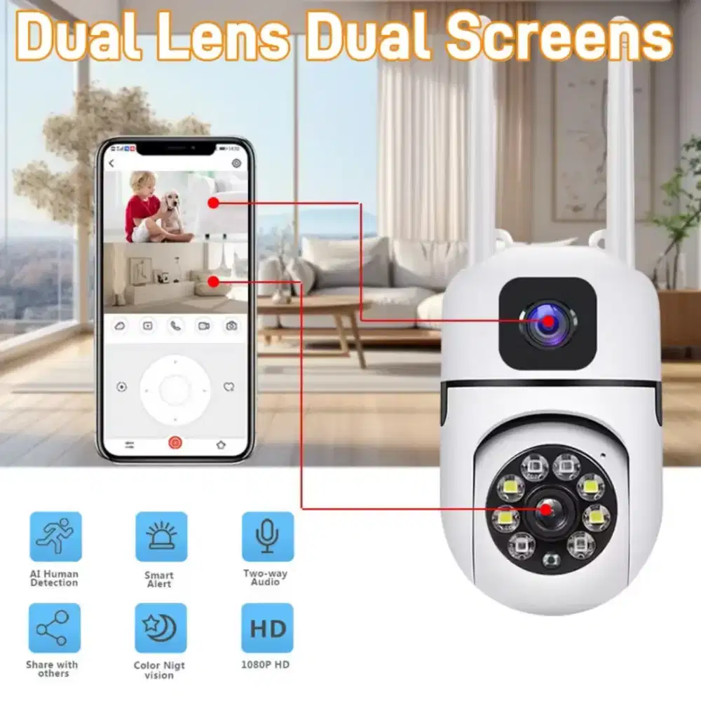 Camera cctv v380 outdoor dual lensa//wifi//wireless//pantau dari hp