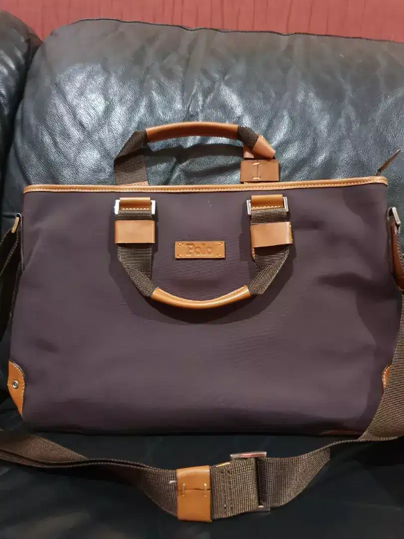 Tas Wanita Merk POLO Kombinasi Kulit n Kanvas Original Warna Coklat Ok