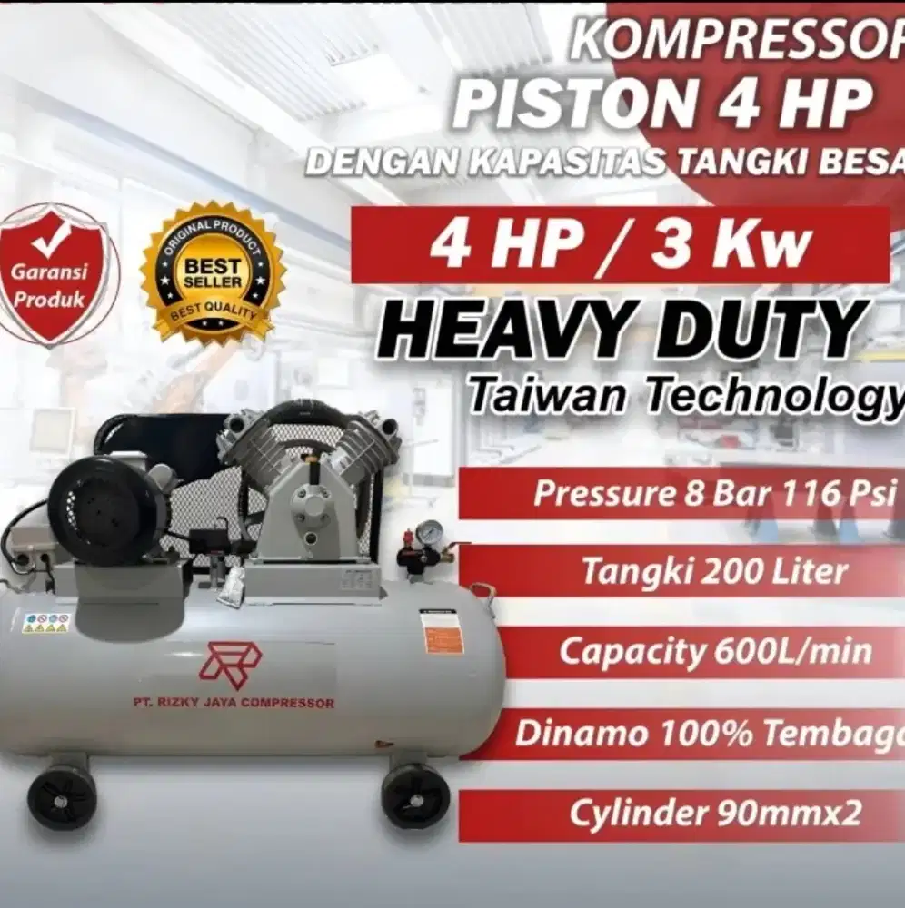 KOMPRESSOR ANGIN PISTON Heavy Duty 4 HP 3 KW Kapasitas Tangki Besar
