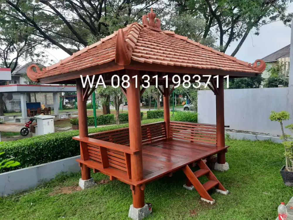 Gazebo kayu kelapa atap genteng lancip ukuran 2x3 harga satuan unit