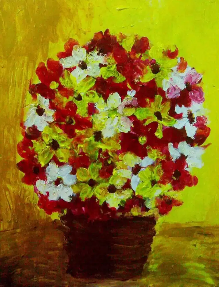 lukisan ekspresionisme bunga di akrilig