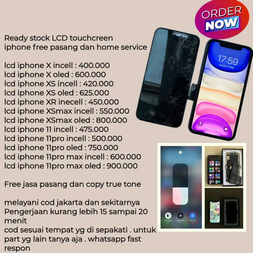 lcd iphone x new free pasang dan copy true tone