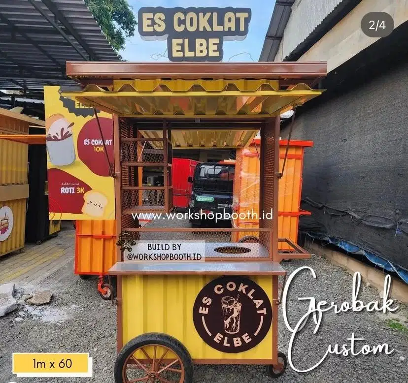 Gerobak container minimalis bekas es coklat