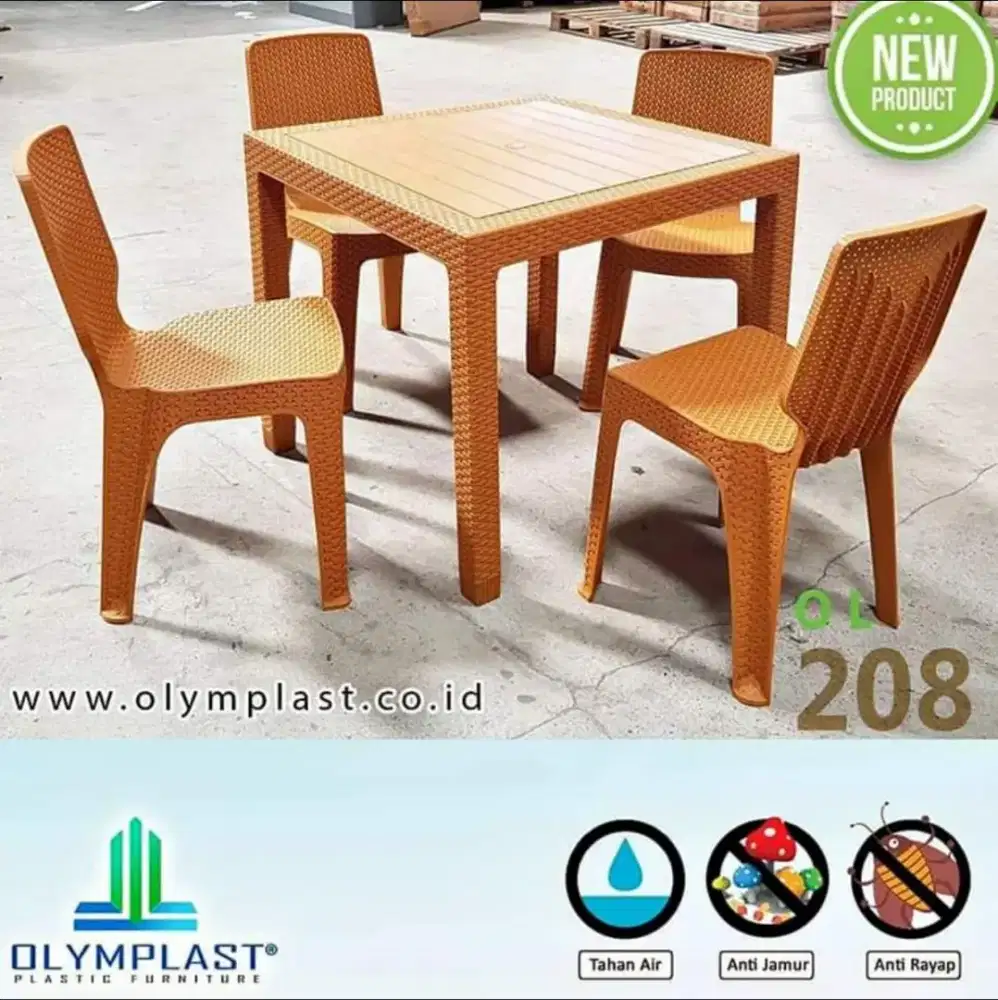 4 kursi + 1 Meja Makan 80 x 80 Plastik Olymplast