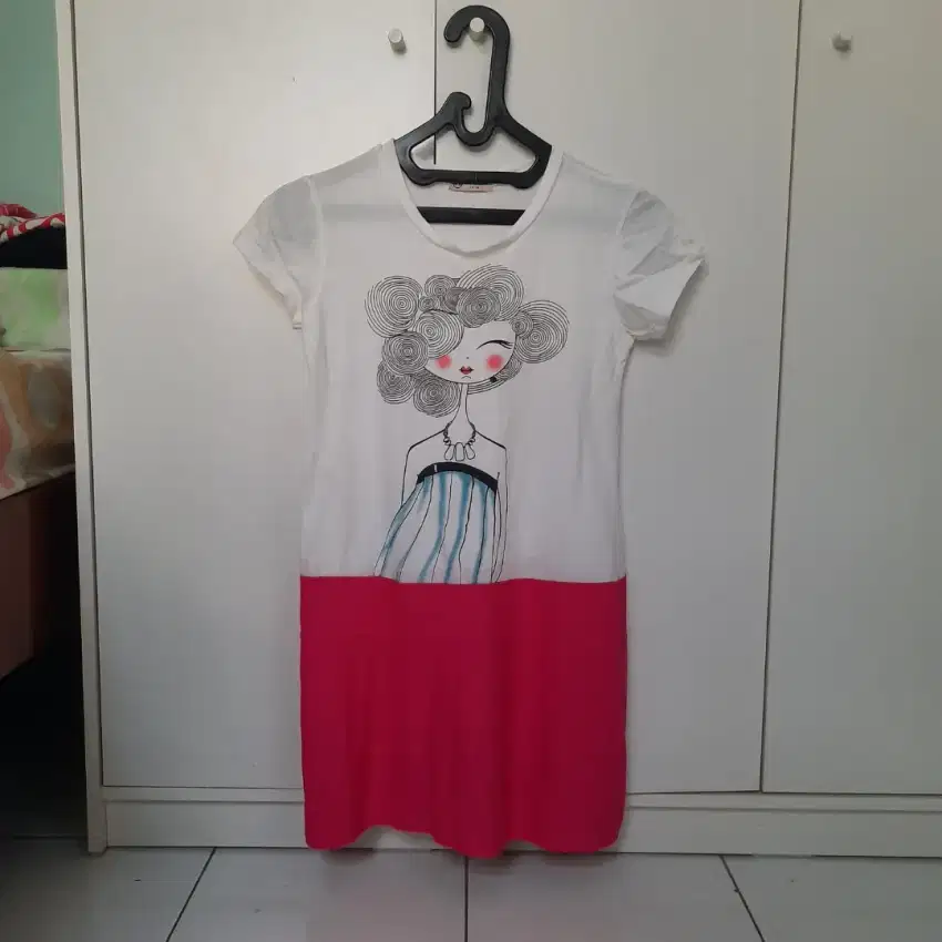 Dress kaos pink putih