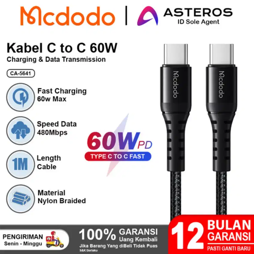Kabel Data Charger USB C to USB Type C iPhone 15 16 60W Fast Charging