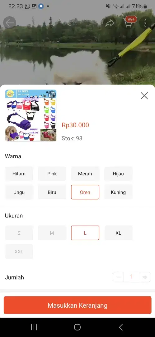 Muzzle / Brongsong penutup mulut anjing uk L